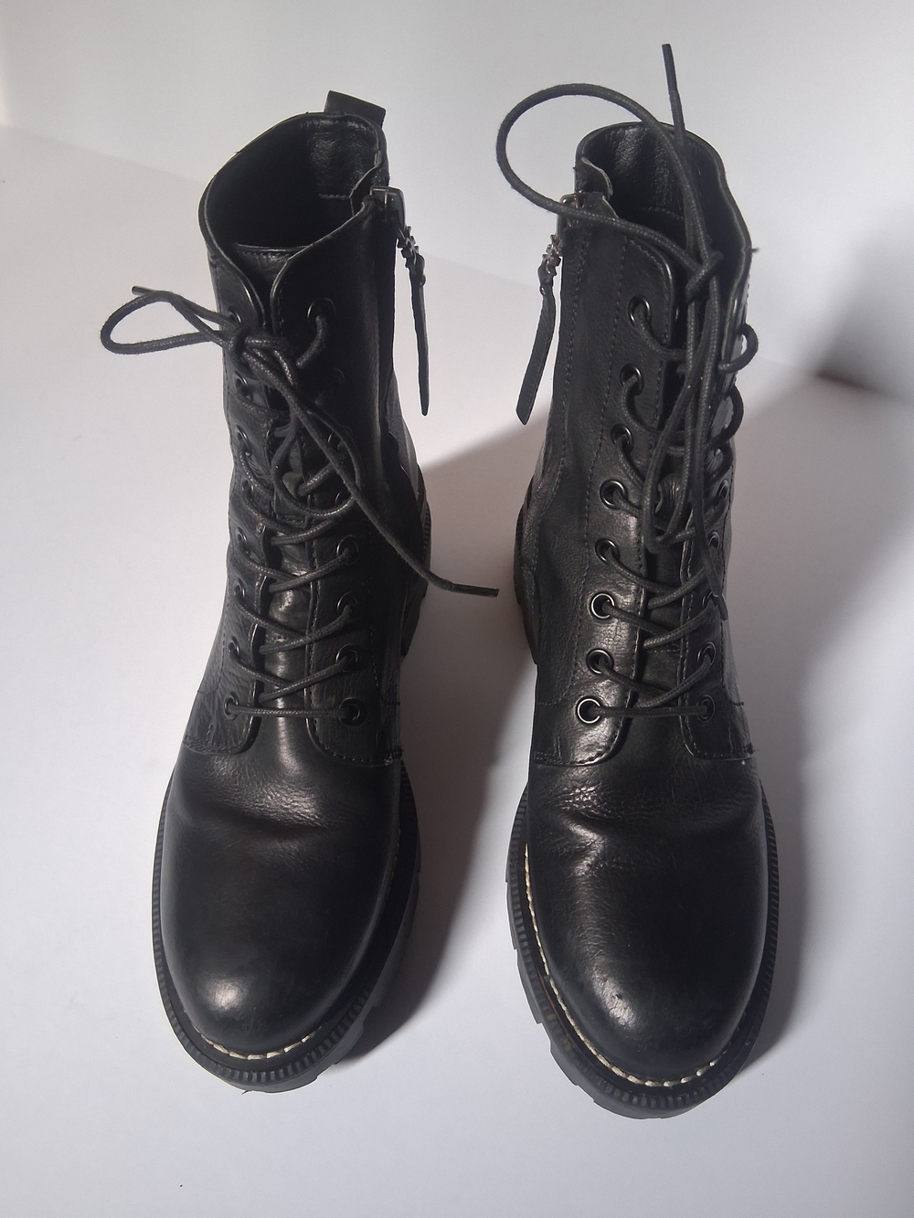Sam Edelman Garrett Black Leather Lace-Up Side Zipper Combat Boots Women Size 6